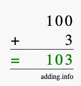 Calculate 100 + 3 using long addition