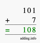 Calculate 101 plus 7 using long addition Calculate 101 + 7 using long addition