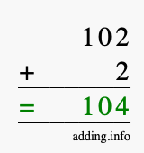 Calculate 102 + 2 using long addition