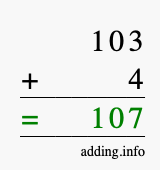 Calculate 103 + 4 using long addition