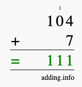 Calculate 104 plus 7 using long addition Calculate 104 + 7 using long addition
