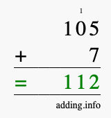 Calculate 105 plus 7 using long addition Calculate 105 + 7 using long addition