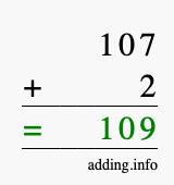 Calculate 107 + 2 using long addition