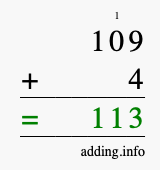 Calculate 109 + 4 using long addition