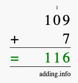 Calculate 109 plus 7 using long addition Calculate 109 + 7 using long addition