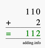 Calculate 110 + 2 using long addition