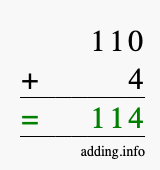 Calculate 110 + 4 using long addition