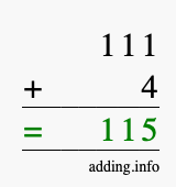 Calculate 111 + 4 using long addition