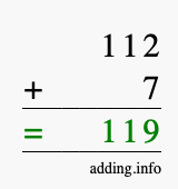 Calculate 112 plus 7 using long addition Calculate 112 + 7 using long addition