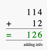 Calculate 114 + 12 using long addition