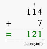 Calculate 114 plus 7 using long addition Calculate 114 + 7 using long addition
