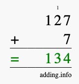 Calculate 127 plus 7 using long addition Calculate 127 + 7 using long addition