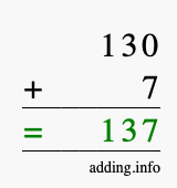 Calculate 130 + 7 using long addition