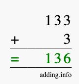 Calculate 133 + 3 using long addition