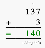 Calculate 137 + 3 using long addition