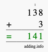 Calculate 138 + 3 using long addition