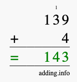 Calculate 139 + 4 using long addition