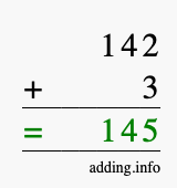 Calculate 142 + 3 using long addition
