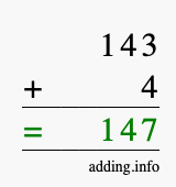 Calculate 143 + 4 using long addition