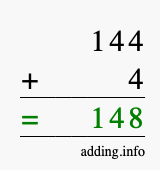 Calculate 144 + 4 using long addition