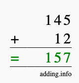 Calculate 145 + 12 using long addition