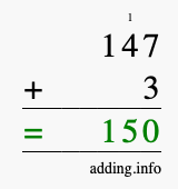 Calculate 147 + 3 using long addition