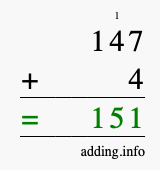 Calculate 147 + 4 using long addition
