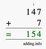 Calculate 147 + 7 using long addition