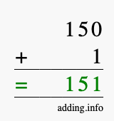 Calculate 150 + 1 using long addition