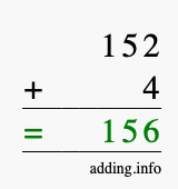 Calculate 152 + 4 using long addition