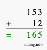 Calculate 153 + 12 using long addition