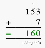 Calculate 153 plus 7 using long addition Calculate 153 + 7 using long addition
