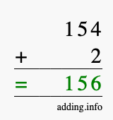 Calculate 154 + 2 using long addition