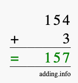 Calculate 154 + 3 using long addition