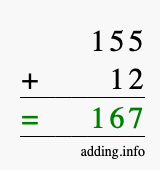 Calculate 155 + 12 using long addition