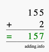 Calculate 155 + 2 using long addition