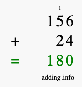 Calculate 156 + 24 using long addition