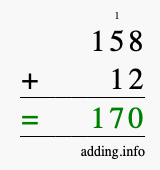 Calculate 158 + 12 using long addition