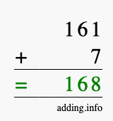 Calculate 161 + 7 using long addition