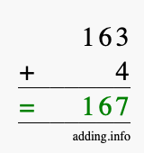Calculate 163 + 4 using long addition