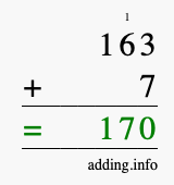 Calculate 163 + 7 using long addition