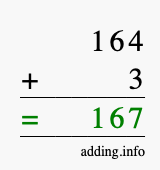 Calculate 164 + 3 using long addition