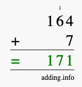Calculate 164 + 7 using long addition