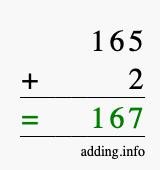 Calculate 165 + 2 using long addition