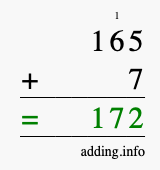 Calculate 165 plus 7 using long addition Calculate 165 + 7 using long addition