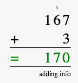 Calculate 167 + 3 using long addition
