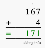Calculate 167 + 4 using long addition