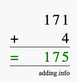 Calculate 171 + 4 using long addition