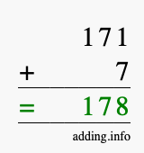 Calculate 171 + 7 using long addition
