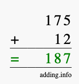 Calculate 175 + 12 using long addition